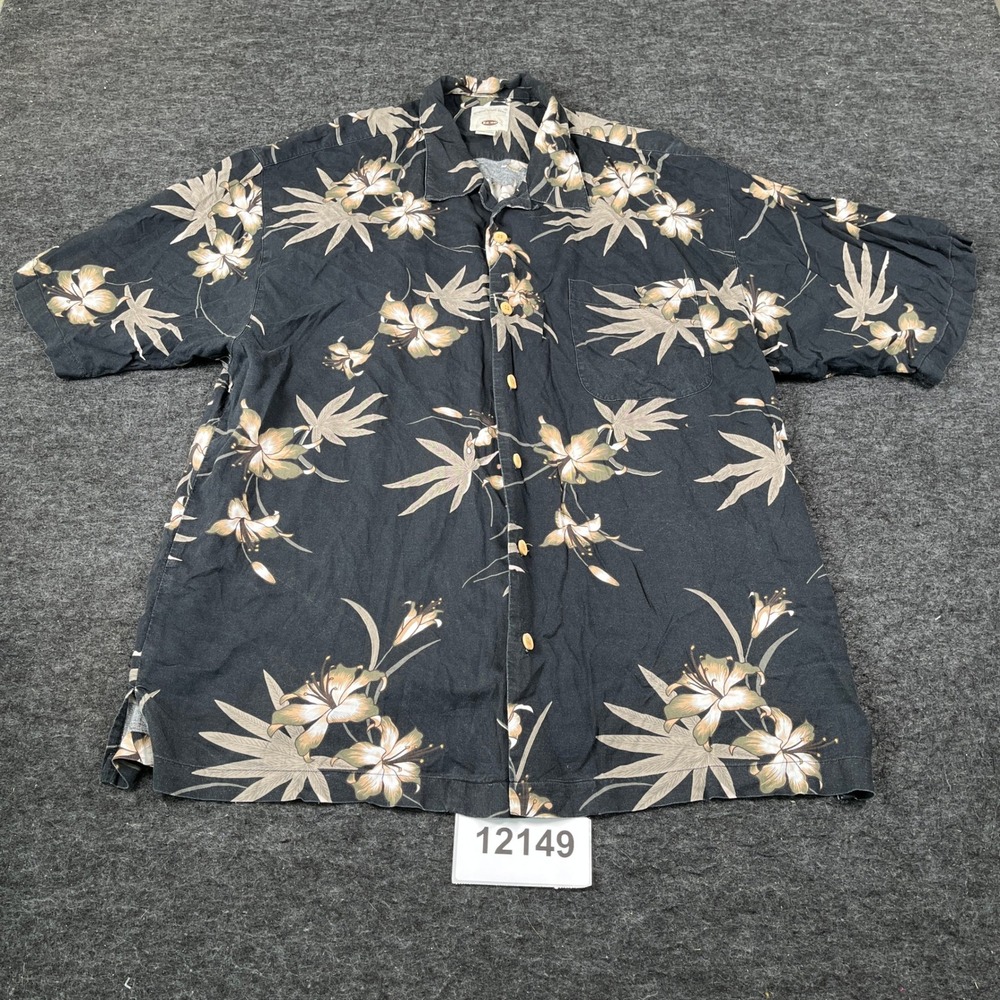 Original Island Sport Hawaii Shirt Mens Black Multi Floral Collared Button Up